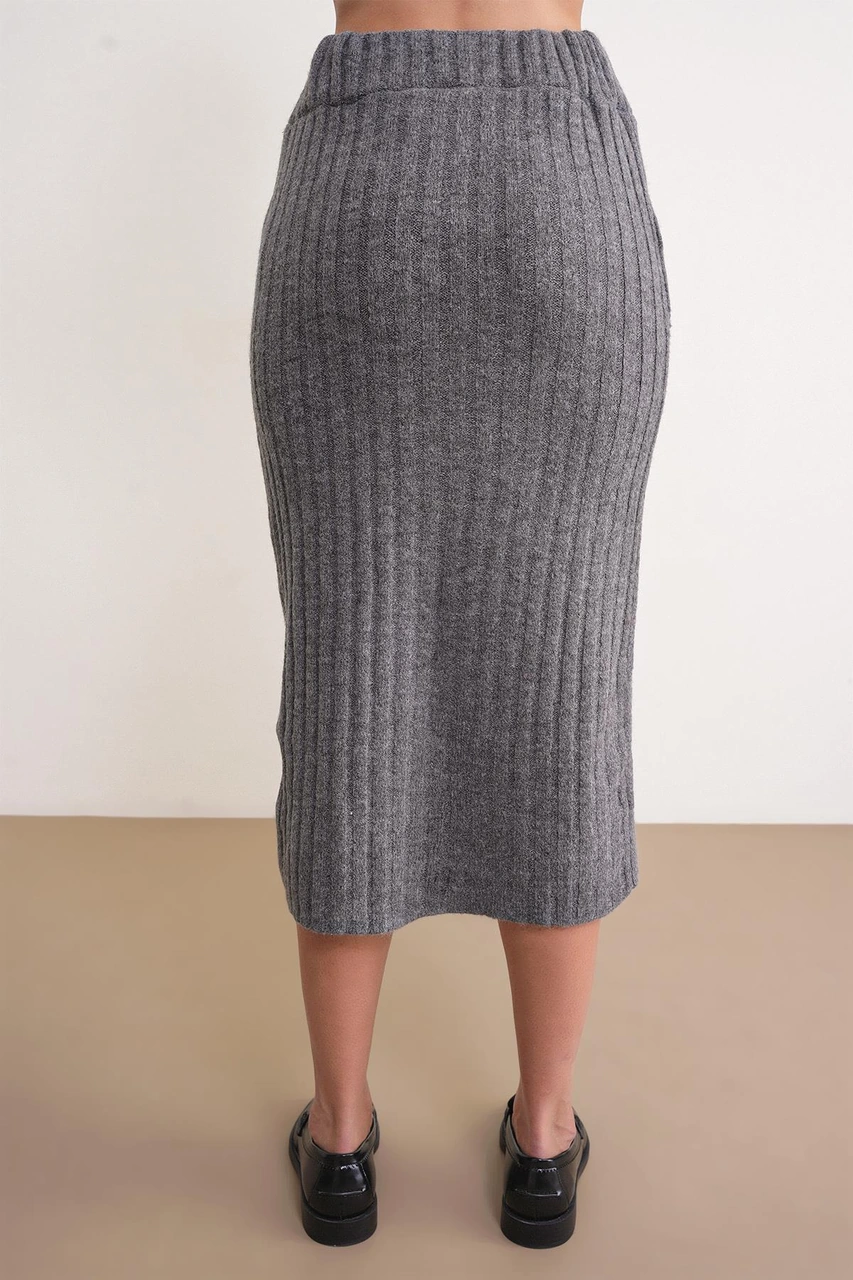 6929 Kadın Fitilli Triko Etek Antrasit Antrasit