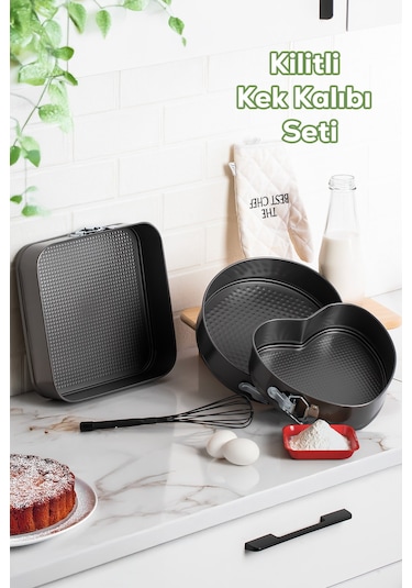 Porsima 911 3lü Yanmaz Yapışmaz Metal Kilitli Kelepçeli Kek Kalıbı Seti Çok Renkli