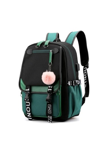 Dawndesslogenç Kızlar Usb Portlu Büyük Okul Çantası - Moda Siyah Pembe Sırt Çantası Black Siyah Pembe Siyah Pembe