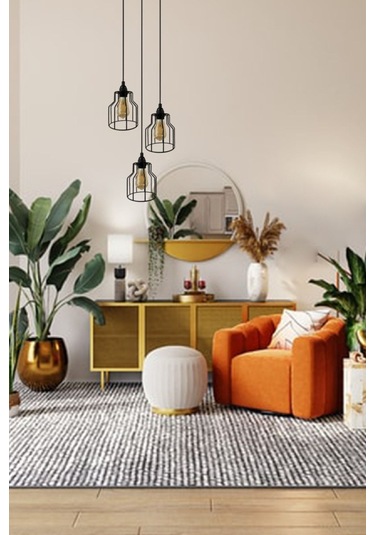 Cage Siyah Metal Avize Mutfak Salon Cafe Ofis Pastane Tekli Sarkıt Lamba Aydınlatma Modeller Siyah