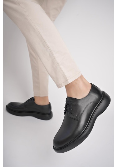 Muggo Smith Garantili Günlük Klasik Hakiki Deri Casual Rahat Ortopedik Kalın Taban Erkek Ayakkabı Siyah