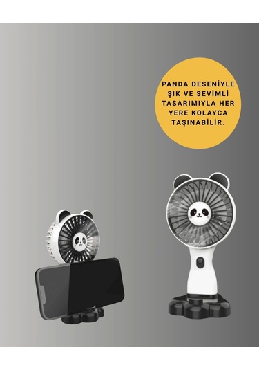 Dekoratif Panda Tasarımlı Küçük Boy Fan