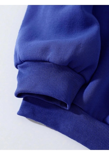 Unisex Oversize Bisiklet Yaka Basic Düz Sweatshirt - Saks Mavisi