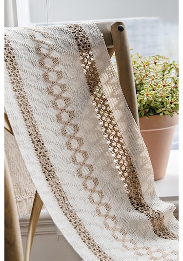 Pamuk Dantel Runner 35x145 Cm Masa Örtüsü Açık Kahve, Krem