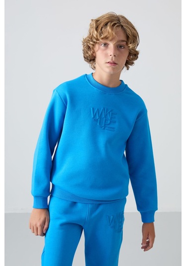 Tommy Life Saks Pamuklu Kalın İçi Tüylü Yumuşak Dokulu Standart Fit Baskılı Erkek Çocuk Eşofman Takım - 11253 Saks Mavisi