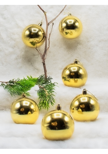 Waldern Yılbaşı Çam Ağacı Süsü Gold 8 Cm 6lı Cici Top