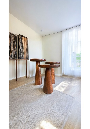 Wood Ahşap 3 Lü Set Mantar Yan Sehpa Konik Model / Kestane Renk