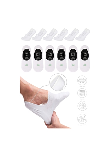 Saysez Bambu Erkek Babet Beyaz Çorap Dikişsiz Kaydırmaz Silikonlu 6'lı Beyaz