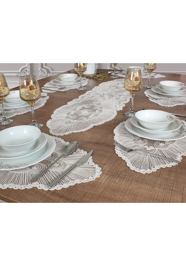 Amerikan Servis Supla ve Runner Seti 6 Kişilik Set Venice Beyaz Çok Renkli