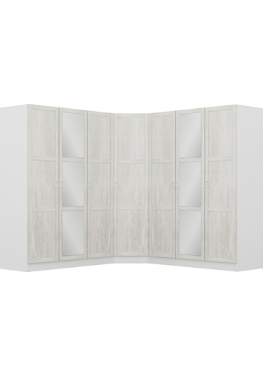 Kale 7 Country Kapaklı Aynalı 4ç Köşe Dolap - Eskitme Beyaz 210cm Beyaz