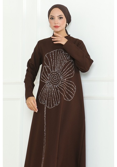 Zeral Taş İşlemeli Abiye 1200 - Kahve