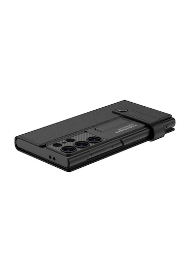 Galaxy Uyumlu S24 Ultra Zore Kıpta Standlı Kartlıklı Kapak-siyah