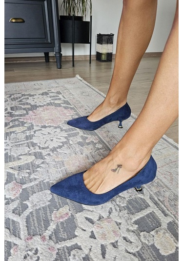 10 670 Topukla Kadın 6 Cm Kadeh Topuk Stiletto Lacivert Süet