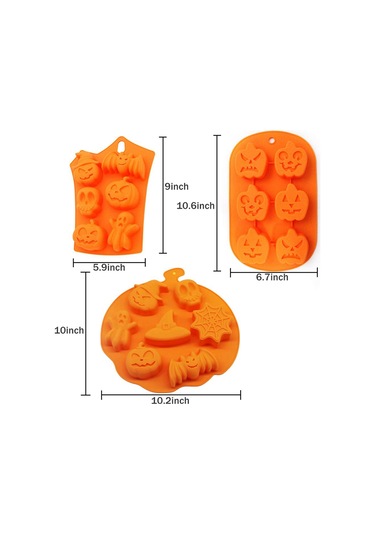 Xurunkeji Parça Silikon Cadılar Bayramı Hayalet Balkabağı Pişirme Kalıbı Seti Parti Hediyesi El Yapımı Sabun Kalıbı Kafatası Yarasa Hayalet Şeklinde Turuncu