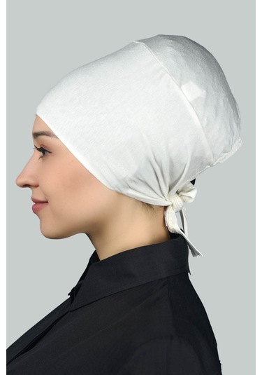 Altobeh Kadın Pratik Dikişsiz Bağcıklı Kaymayan Tesettür Penye Bone - Ekru