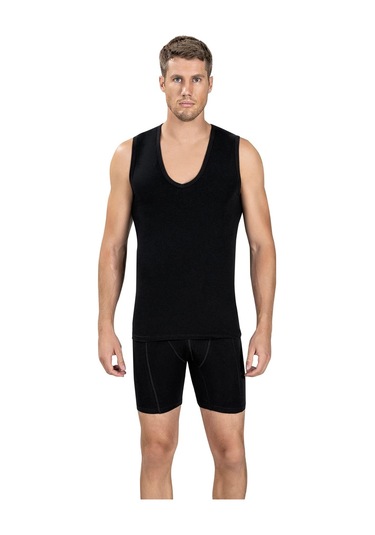 Jiber Erkek Derin V Yaka Sıfır Kol Likralı Fanila Atlet 117 - 3 Adet 001