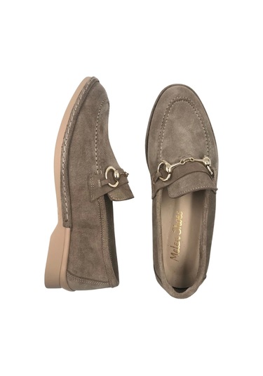 Scarpe Vizon Hakiki Deri Kadın Süet Babet Ayakkabı Vizon