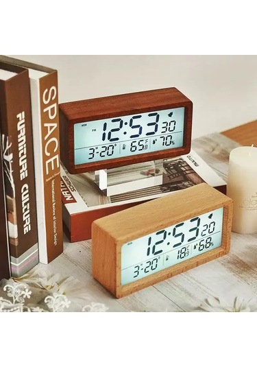 Sıcaklık Nem Göstergesi İle Yeni Ahşap Saat 1906 Tasarım Gece