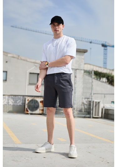 Antrasit Gri Renk Chino Erkek Şort Antrasit