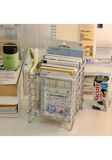 Çağdaş Masa Düzenleme Saklama Sepeti - Ofis Saklama Kutusu, Gümüş