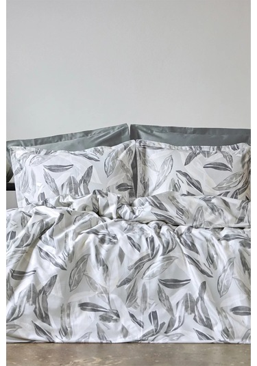 İssimo Home Caliari %100 Pamuk Saten Çift Kişilik Nevresim Takımı Gri - Beyaz