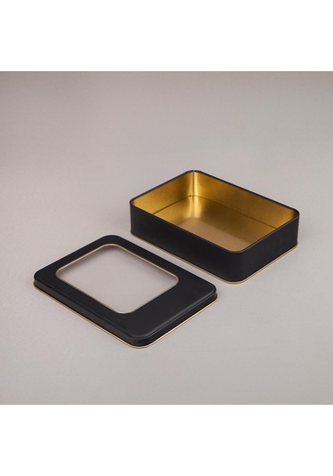 Pencereli Mat Siyah Metal Kutu 19x13,5x4,5 Cm