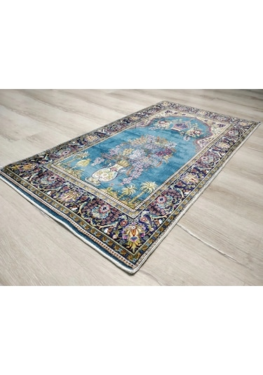 Bambu Halı Seccade Sec15 Turkuaz Namazlık 70x110 Cm