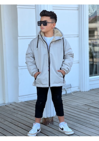 Erkek Çocuk Kapüşonlu İçi Kürklü Mont Km3050 Bej