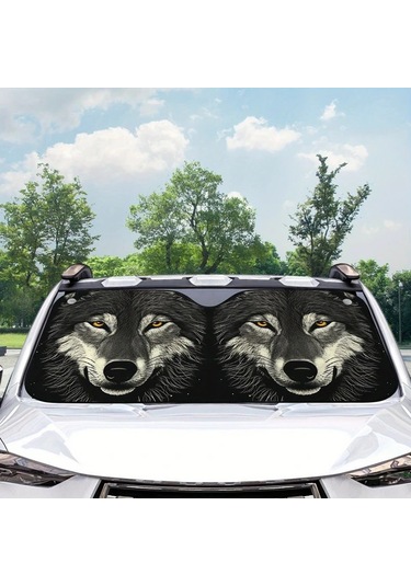 Xuweiwei 1 Adet Wolf Face Araba Rüzgarlık Güneşlik 144x70cm 56x275inç Polyester Kumaş Tüm Araçlar Suv Kamyon Van