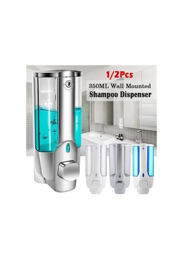 2 Kafa Gümüş-1/2 Adet 350ml Duvara Monte Şampuanlık Sabun Temizleyici Banyo Duş Jeli Deterjan Losyon Pompası Eylem El Ve Ev İçin