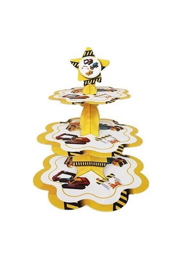 İnşaat Temalı Karton Cupcake Kek Standı 3 Katlı