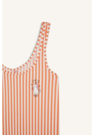 Defacto Regular Fit U Yaka Askılı Çizgili Gecelik-fall İn Love F6077ax25hsog300 Turuncu