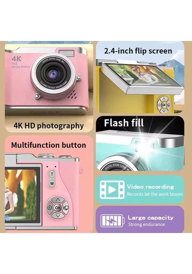 Fotoğraf İçin 4k Dijital Kamera Otomatik Odak, 48mp Vlogging Kamera, 2.4 İnç Flip Ekran