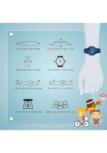 Çocuklar İçin Dijital Spor Saati Erkek Kız Çocuk Su Geçirmez Elektronik Çok Fonksiyonlu Günlük Açık Hava Saatleri 7 Renkli Led Işıklı Alarm D Diğer