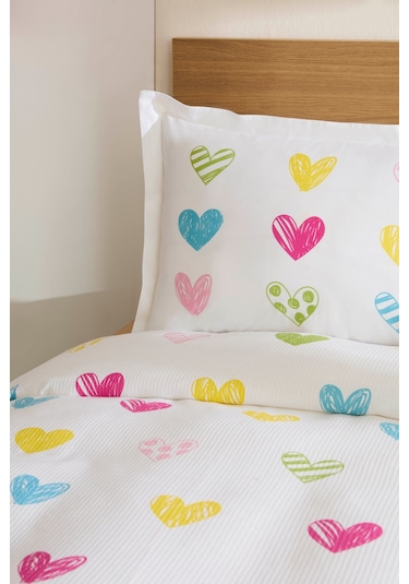 Karaca Home Young Color Heartz %100 Pamuk Tek Kişilik Pike Takımı Beyaz