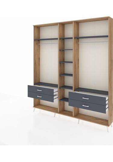 Arges Dolap 10 Raflı 4 Çekmeceli 2 Askılı 220x30x243 Çam-antrasit/antrasit Antrasıt/antrasıt