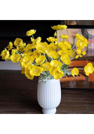 Yapay Çiçek Gelincik Çiçeği Sarı Renk 3 Çiçek 1 Tomurcuk 59cm