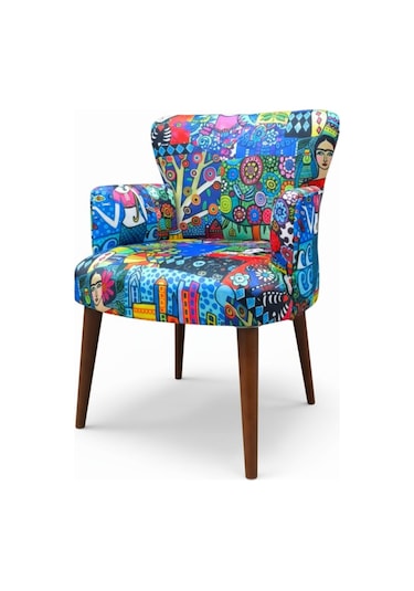 Roma Modern Tekli Koltuk Berjer - Dijital Baskılı Kumaş - Ahşap Ayak - Frida 3 Frida - 3