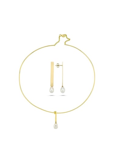 10,5 Mm Doğal İnci Choker Küpe Kolye İkili Set
