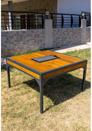 Kare Tasarım Yağmura Güneşe Dayanıklı Mangallı Masa Ahşap