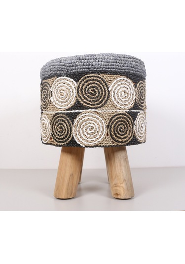 Rafya Puf & Stools-doğal Teak Gövde 42x50 Cm Mix