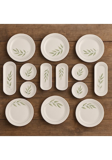 Seramık 6 Kısılık Yaprak 14 Parca Seramık Kahvaltı Takımı Beyaz