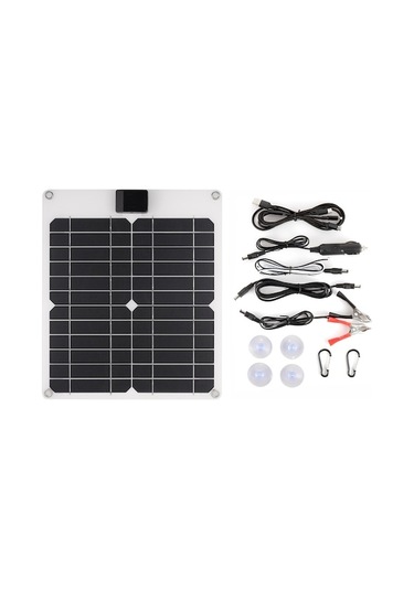 Monokristal Silisyum Güneş Paneli 15w - 5v/12v Çift Çıkışlı Telefon Ve Akü Şarj Cihazı Beyaz, 320x275mm