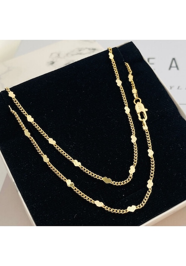 Pullu Kolye Kalpli Ezme Kadın Kolye Kararmaz Xuping 45cm 14 Ayar Gold Gold