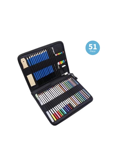 Mufunye 51 Parçalık Sanat Seti - 12 Kurşun, 12 Metalik, 12 Suluboya Kalemi, Fırça Ve Aksesuarlar İçeren Taşıma Çantası Diğer