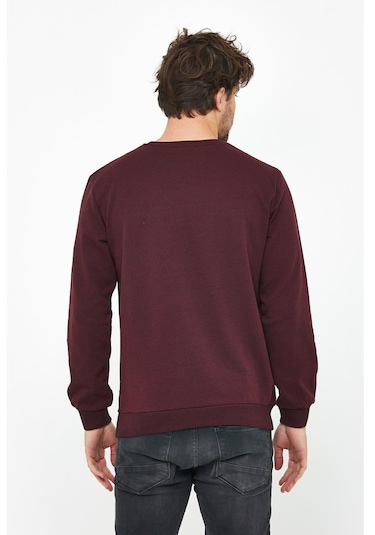 MMetalic Basic Bisiklet Yaka Erkek Sweatshirt Bordo