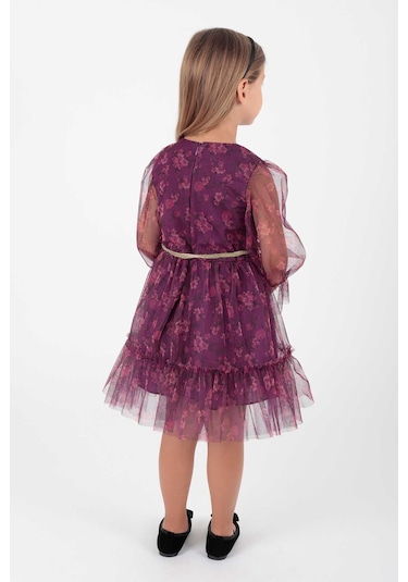 Ahengim Kız Çocuk Çiçek Baskılı Taçlı Kemerli Elbise Ak2202 001