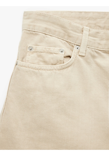 Koton Normal Bel Pamuklu Cep Detaylı Bermuda Loose Fit Jean Şort Bej 5sam40121nd Ekru