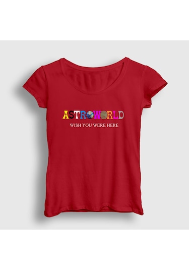 Presmono Kadın Astroworld V4 Travis Scott T-shirt Kırmızı