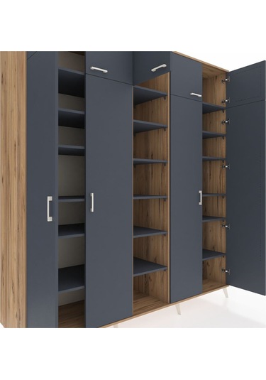 Kronos Dolap 18 Raflı 9 Kapaklı 220x59x243 Çam-antrasit/antrasit Antrasıt/antrasıt